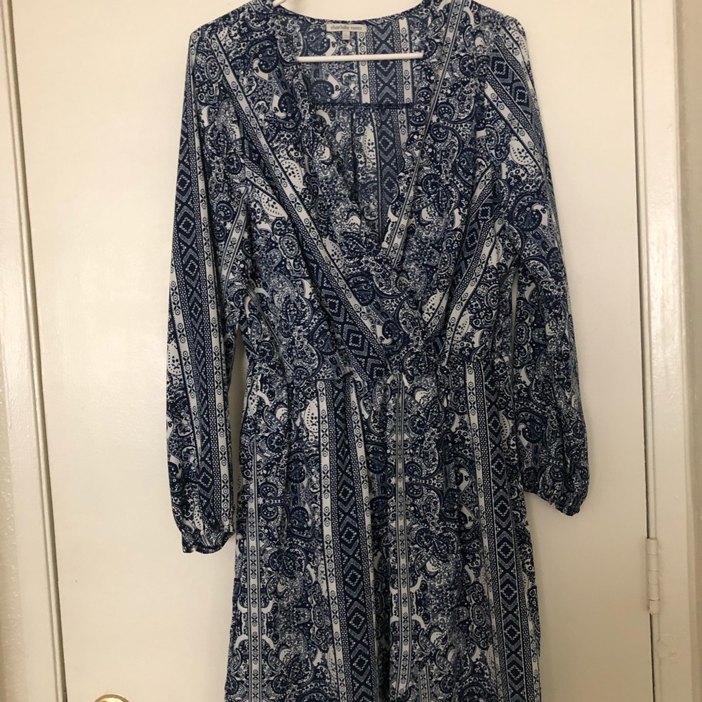 Blue and White Paisley Print Dress